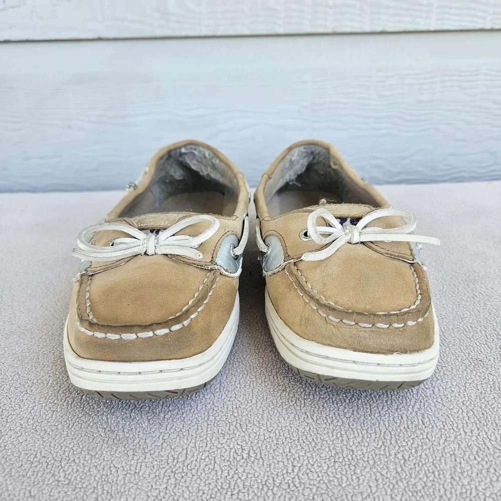 Sperry Top-Sider Angelfish Leather Suede Boat Shoes Leopard Youth Size 4 Tan